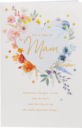 Cute Design With Heart Watercolour Florals for Mam Birthday Card