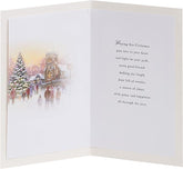 village scene church and tree-Religious Christmas Card
