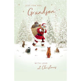 Grandson Christmas Card - Santa in the Snow with a Foil Finish - Eco-Friendly - By UKG