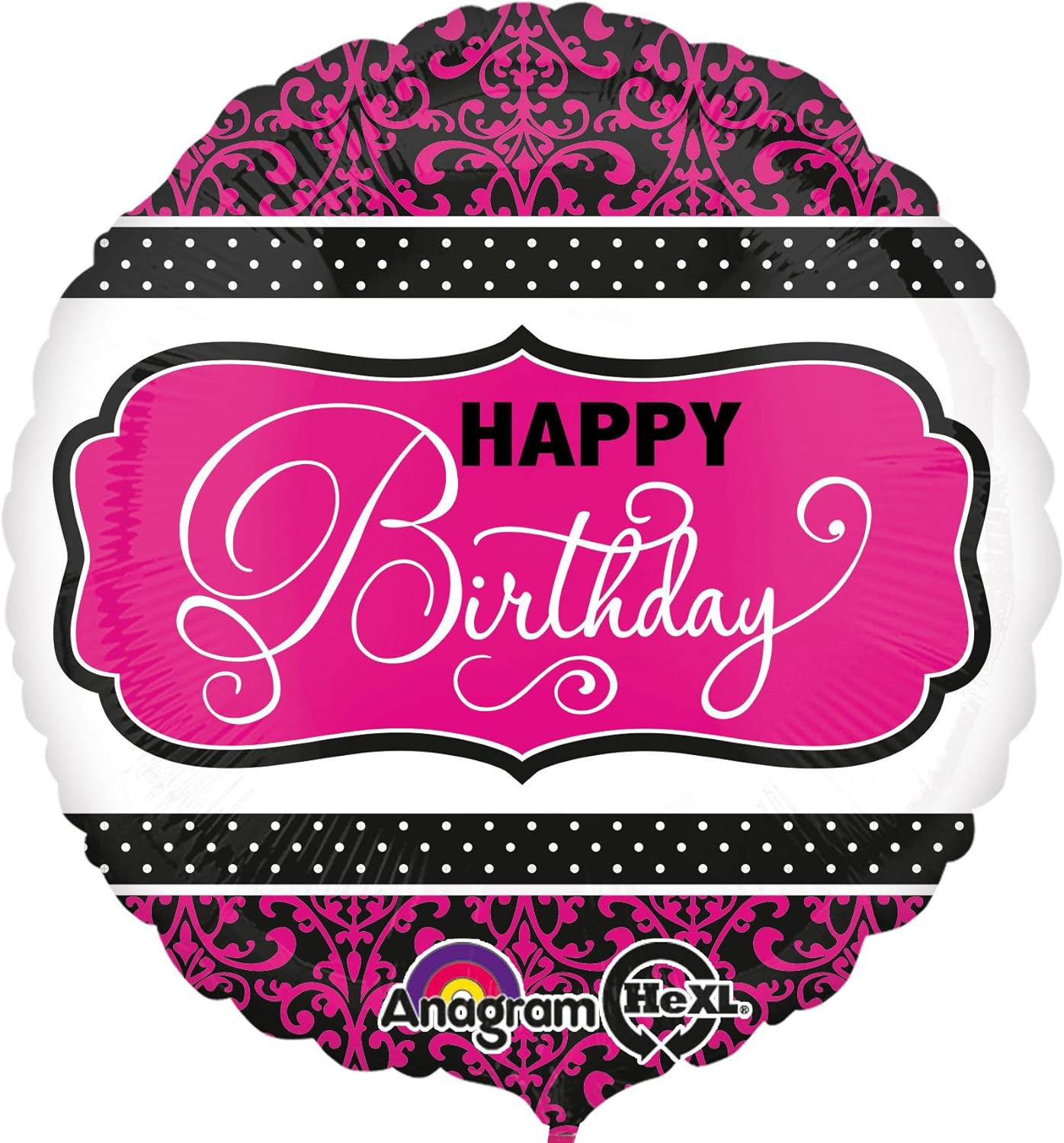 Round foil birthday balloon with intricate filigree and damask design by Xpress Yourself, perfect for celebration decor.