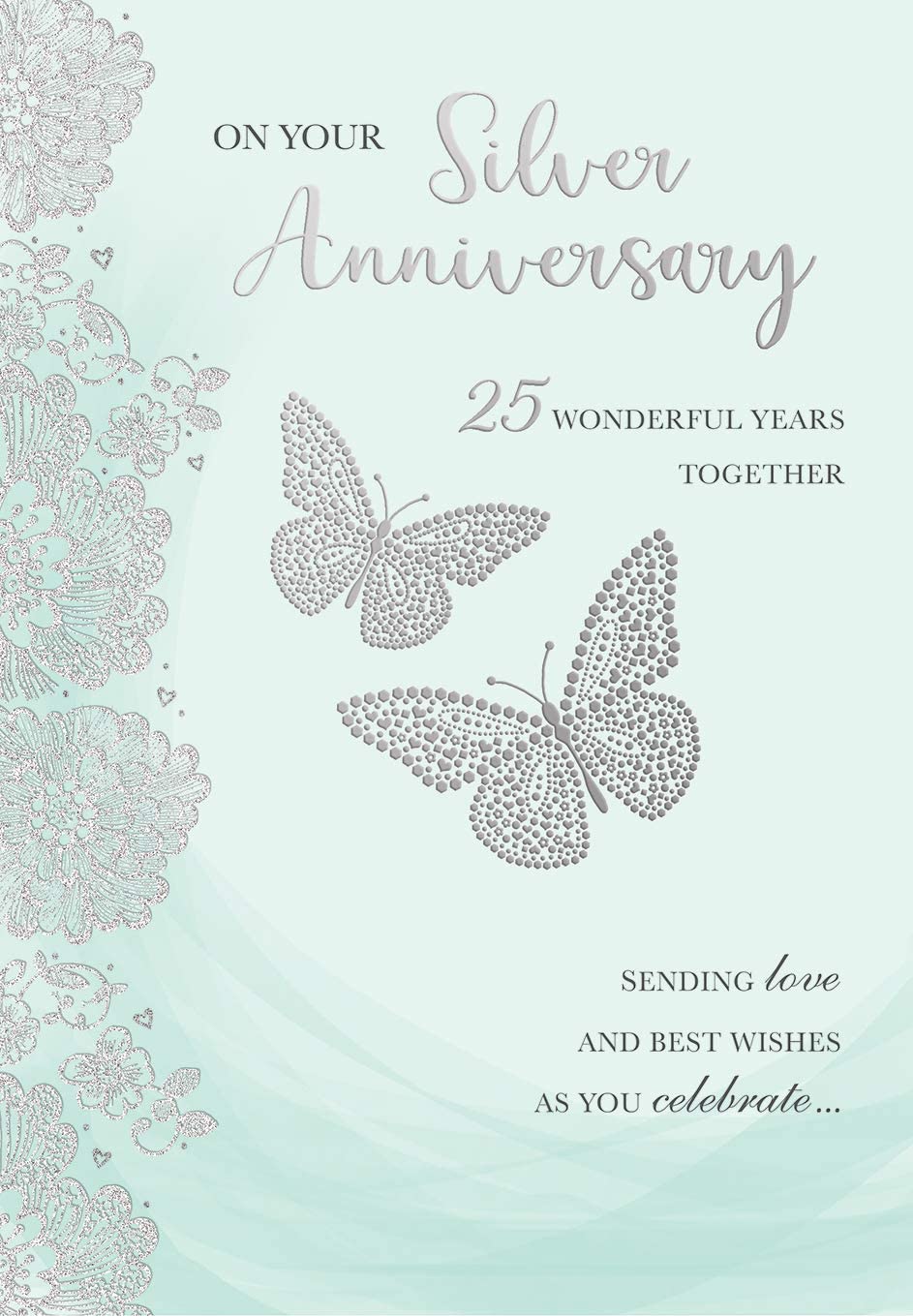 Silver 25th anniversary greeting card by Xpress Yourself with elegant design and celebratory details.
