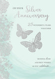 Silver 25th anniversary greeting card by Xpress Yourself with elegant design and celebratory details.