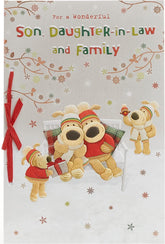 Boofles Sitting on Bench Design For Son and Daughter in Law and Family Christmas Card