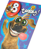 Wacky Dog Design 8th Birthday Card with Badge