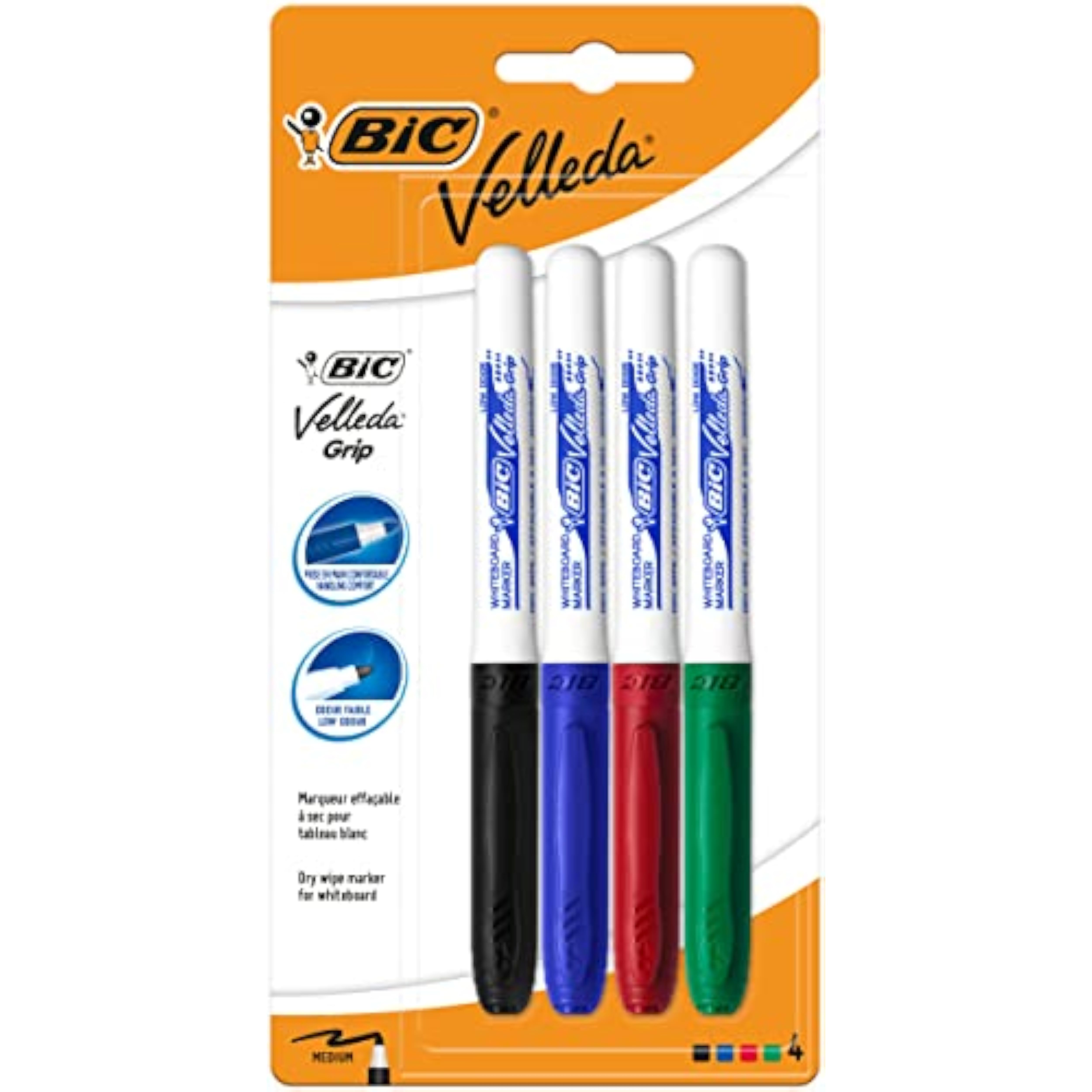 BIC Velleda Grip Whiteboard Markers - Assorted (Pack of 4)