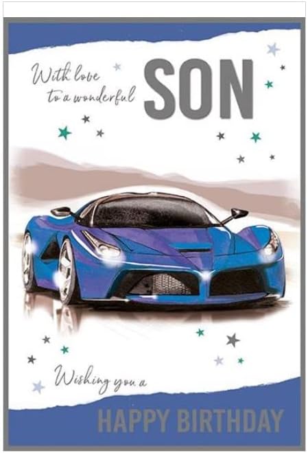 Happy Birthday' Greetings Card - Blue Sports Car - From The Alpha Range