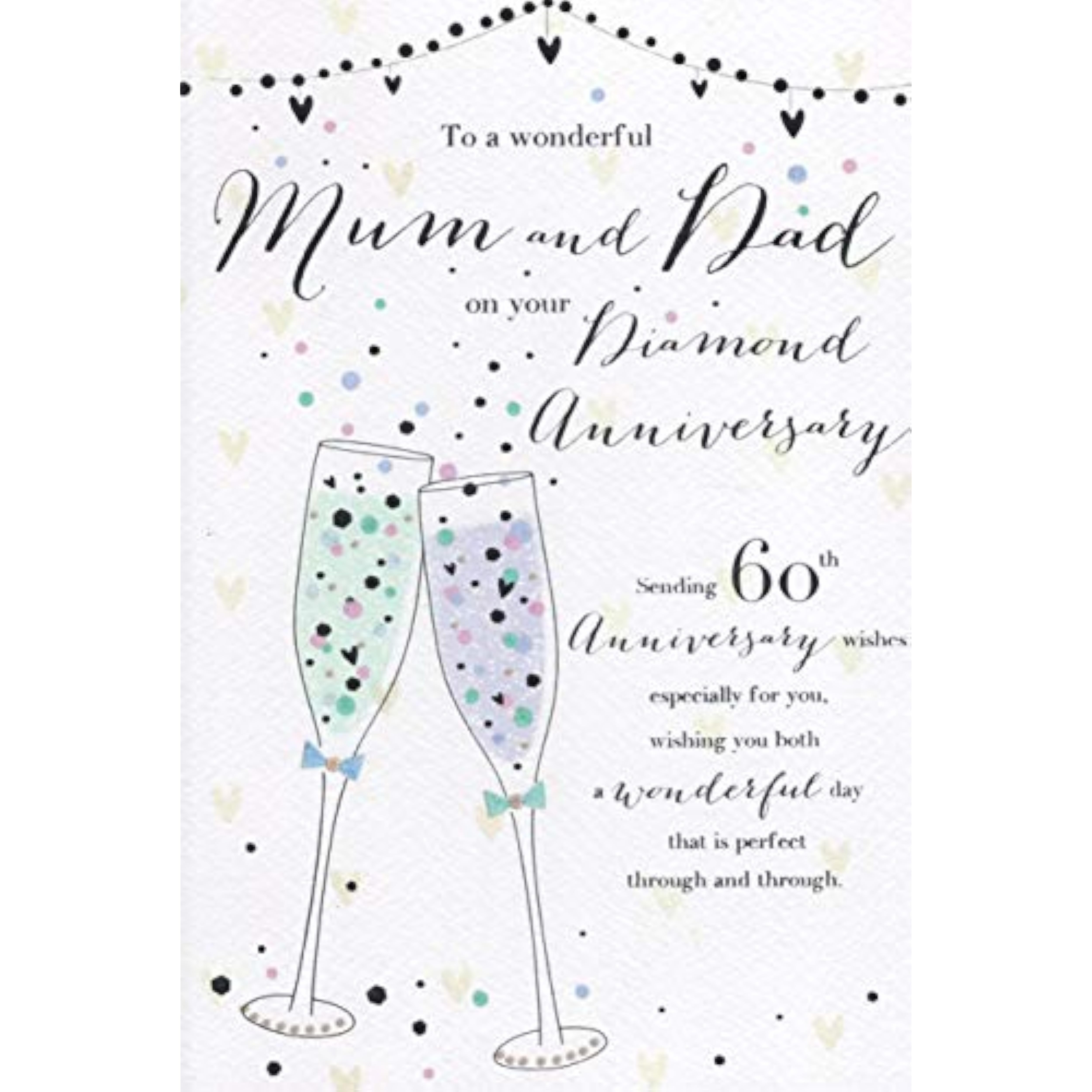 Diamond Hearts 60th Anniversary Card for Mum & Dad - Big Text & Hearts 9" x 6"