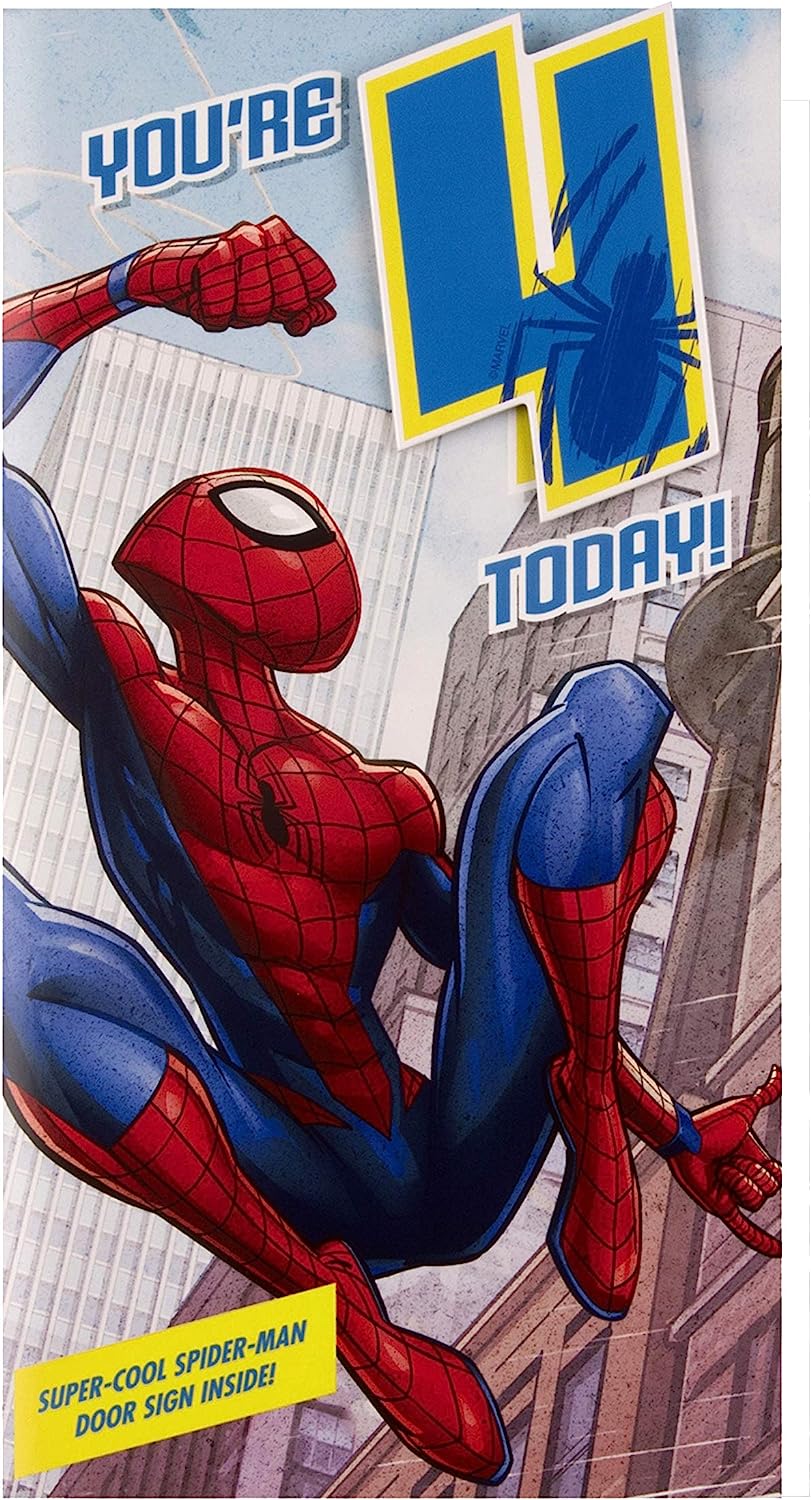 Marvel Spiderman Age 4 Birthday Card With Badge