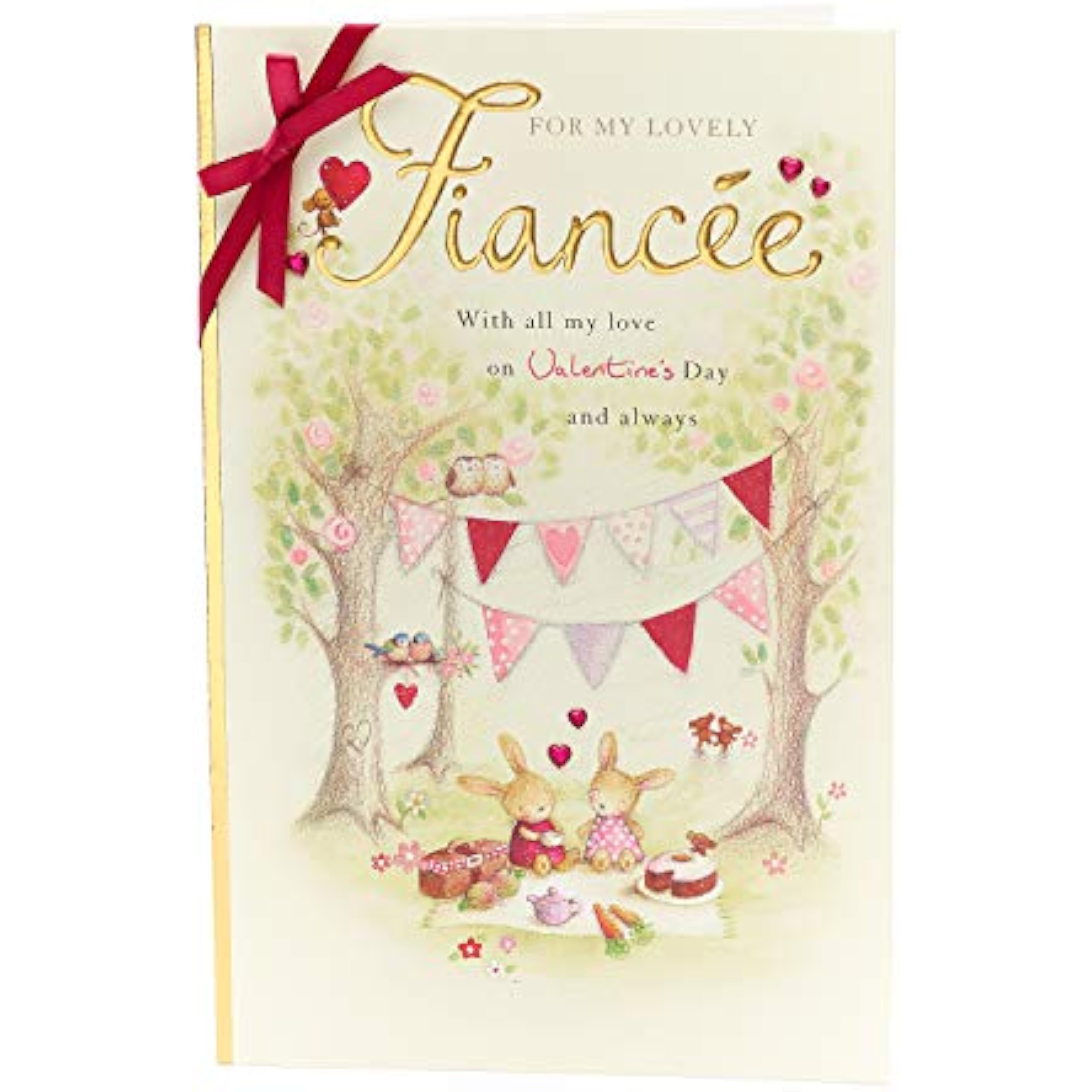 Fianc�e Valentines Day Card With Envelope - Cute Rabbit Picnic Design