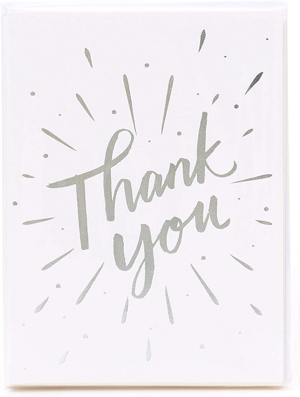 Pack of 10 Thank You Cards Silver Foil Finished Design