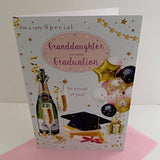 ICG Granddaughter Graduation Congratulations Card - Hats, Books, Balloons, Champagne Bottle