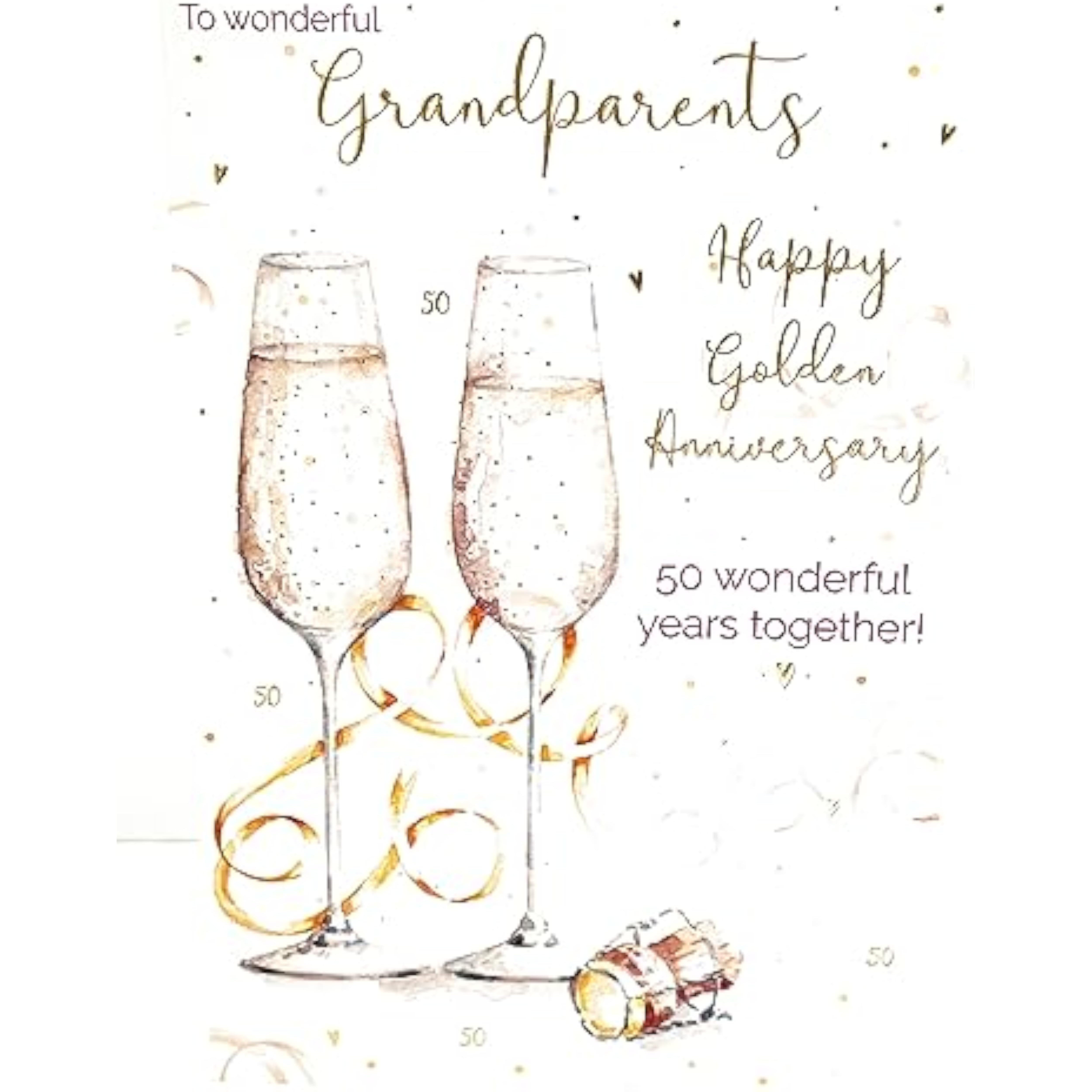 Golden Ties - Wonderful Grandparents 50th Wedding Card Happy Golden Anniversary - Embossed and Foil Finish