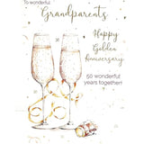 Golden Ties - Wonderful Grandparents 50th Wedding Card Happy Golden Anniversary - Embossed and Foil Finish