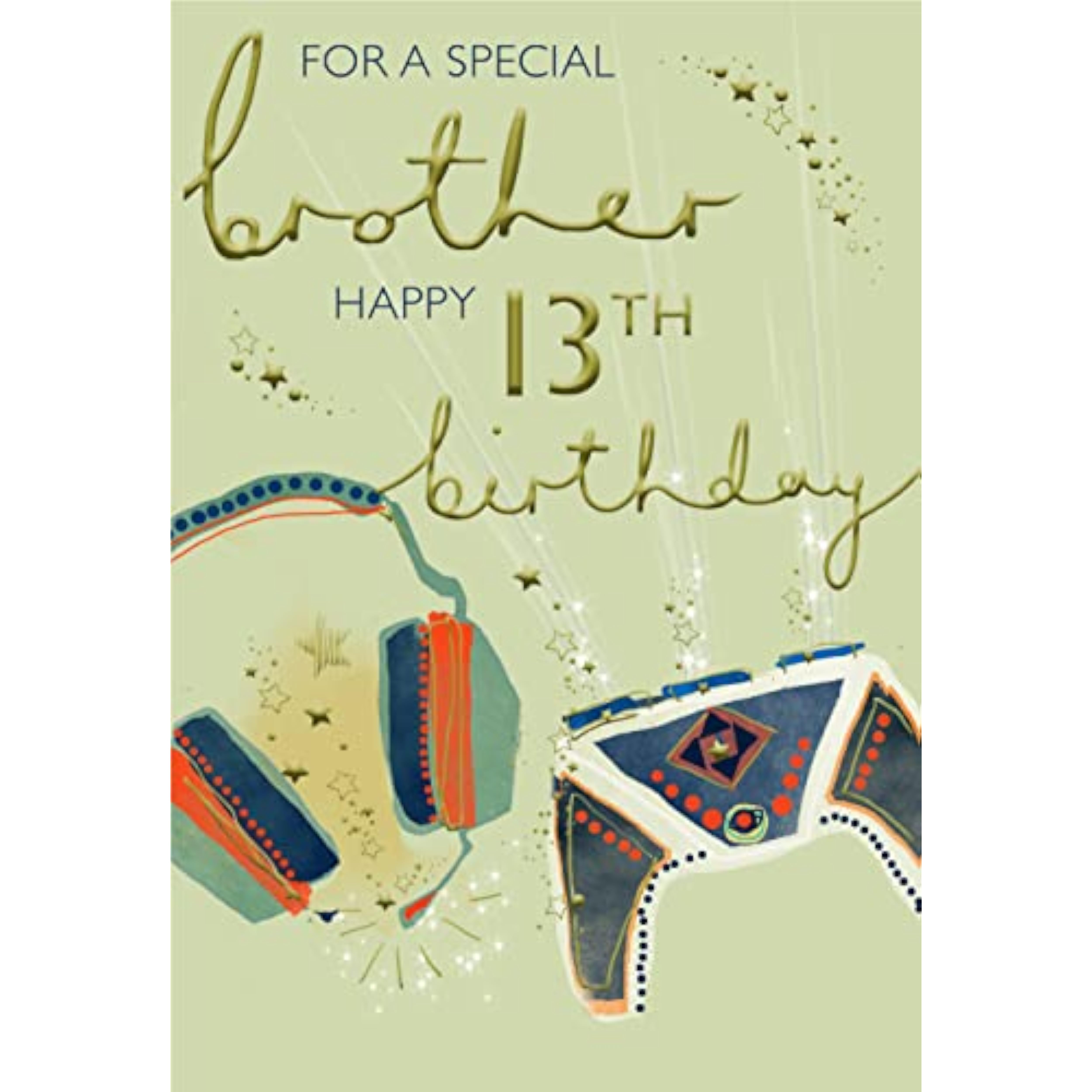 Brother 13th Birthday Card Stars and Triangles - Embossed and Silver Foil Finish