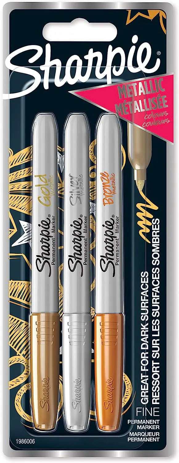 Sharpie Fine Tip Assorted Metallic Colours Permanent Markers (Pack of 3)