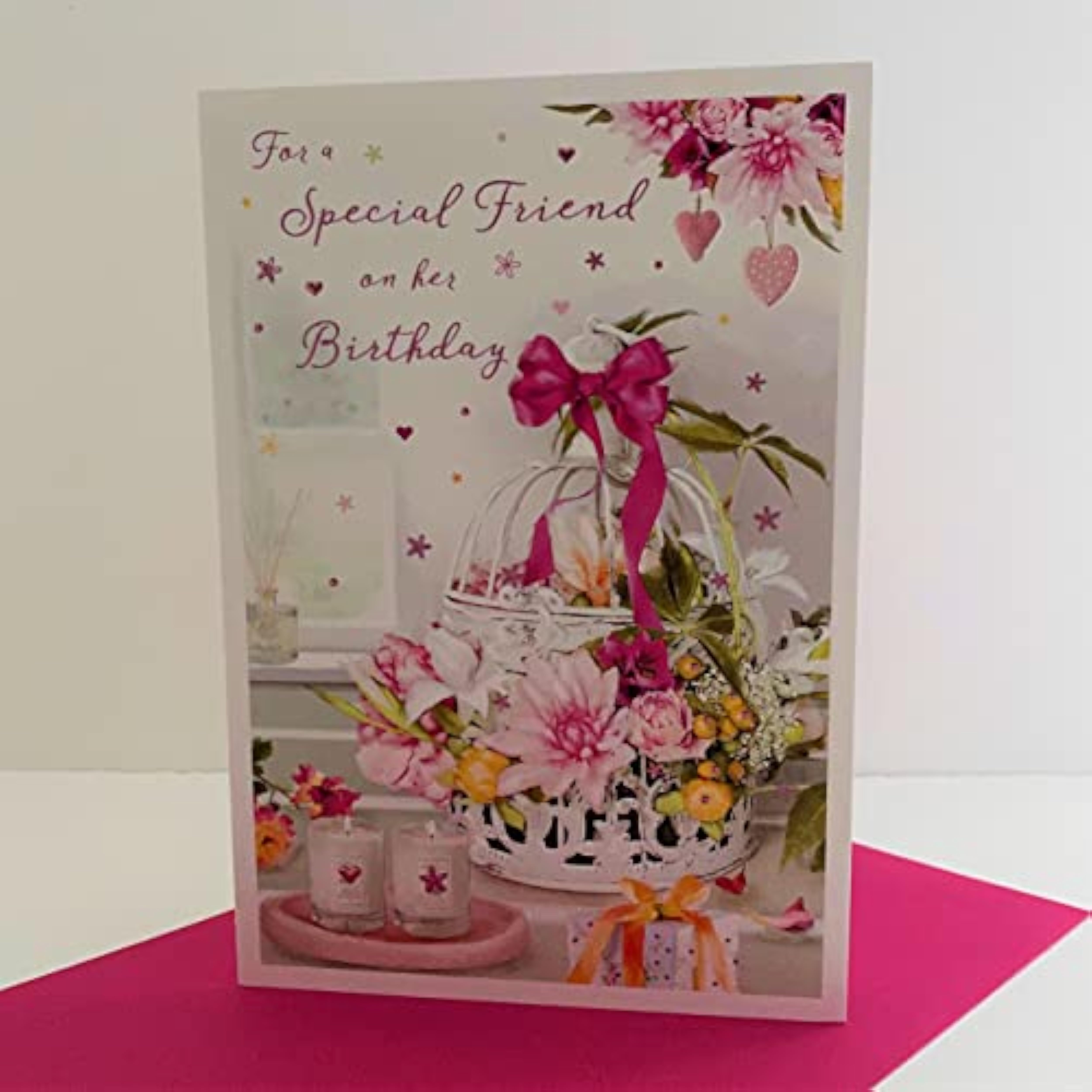 Special Friend On Her Flowers Candle Birthday Card