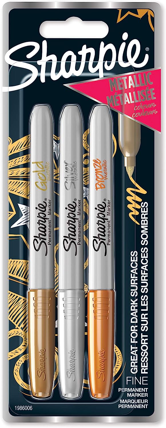 Sharpie Fine Tip Assorted Metallic Colours Permanent 3 Markers (Pack of 2)