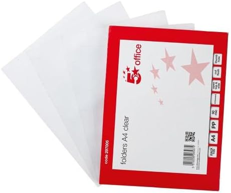Pack of 100 5 Star A4 clear cut flush folders with thumb holes for easy document organization and access.