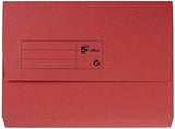 5 Star red A4 half flap document wallet made of 285gsm paper, shown in a pack of 50 for organizing documents.