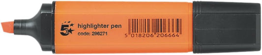 Pack of 12 5 Star Office Orange Highlighters with chisel tips, ideal for marking and highlighting text in documents.