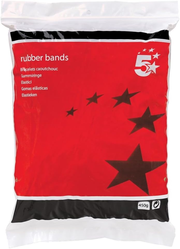 5 Star Office Rubber Bands No. 38, 152x3mm, eco-friendly elastic bands shown in a bundle on a white background.