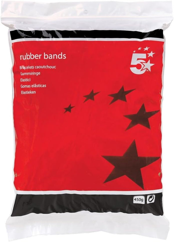 5 Star Office Rubber Bands No. 38, 152x3mm, eco-friendly elastic bands shown in a bundle on a white background.