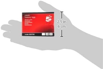 Pack of 100 5 Star red plastic treasury tags with 25mm metal ends, ideal for organizing and labeling items.