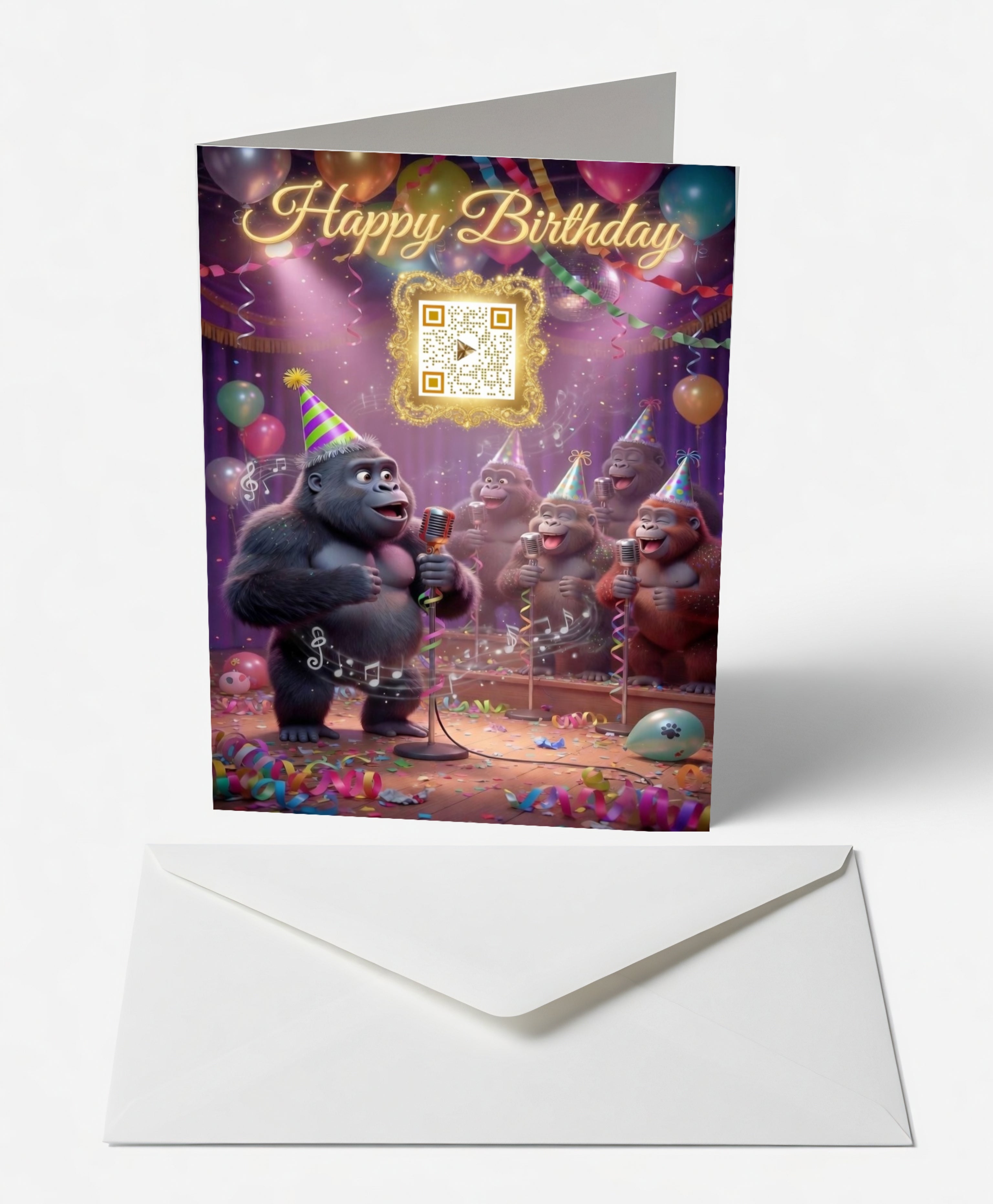 Scanimate | Birthday Card | Grooving Gorilla Design | Interactive QR Song | With Envelope | Happy Birthday Greeting Card | Him/Boys/Men Cards Infinity