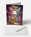 Scanimate | Birthday Card | Merry Monster Chorus Design | Interactive QR Song | With Envelope | Happy Birthday Greeting Card | Kids/Her/Him Cards Infinity