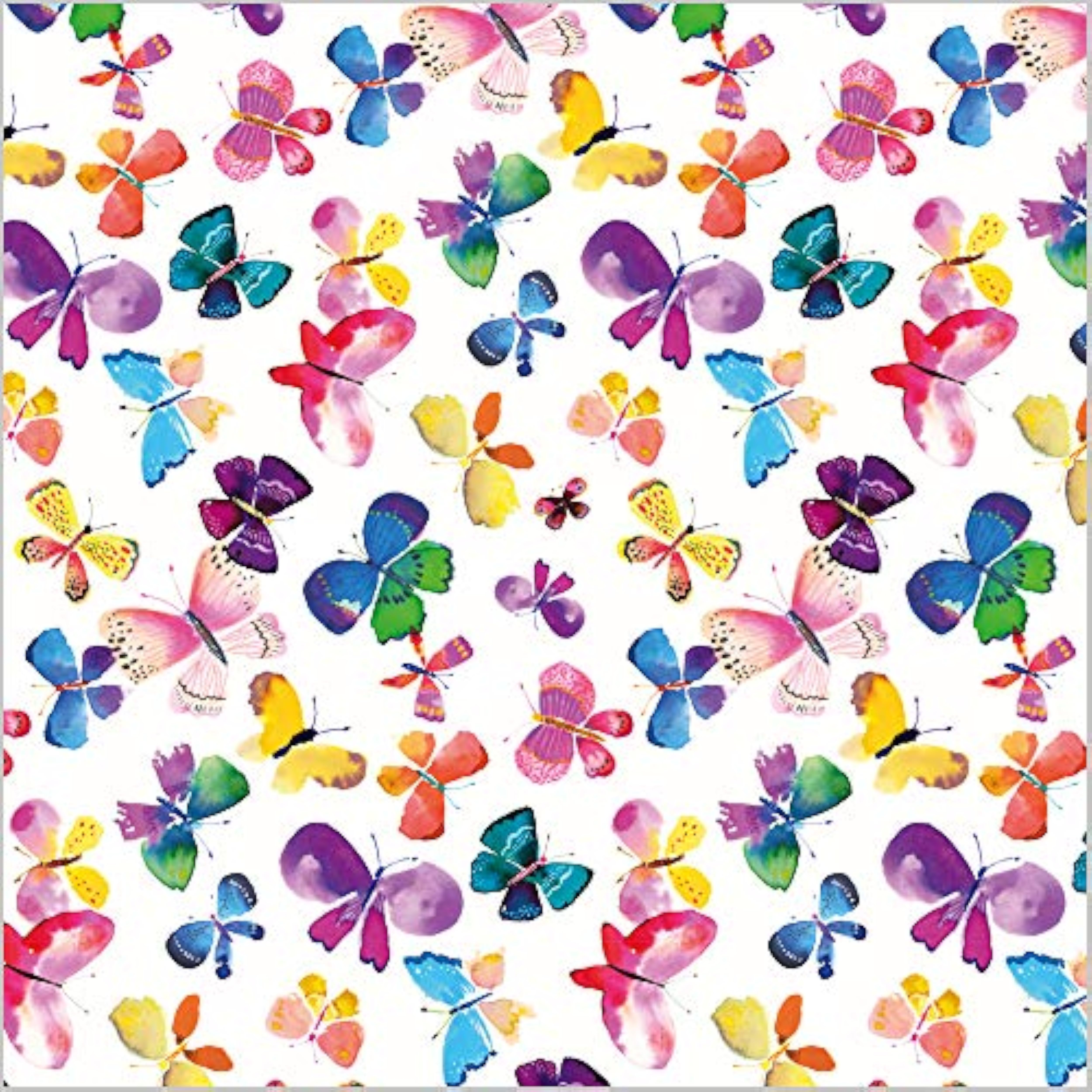 Butterflies-themed gift wrap with two sheets and two tags, featuring colorful butterfly designs on greeting card paper by Abacus Cards.