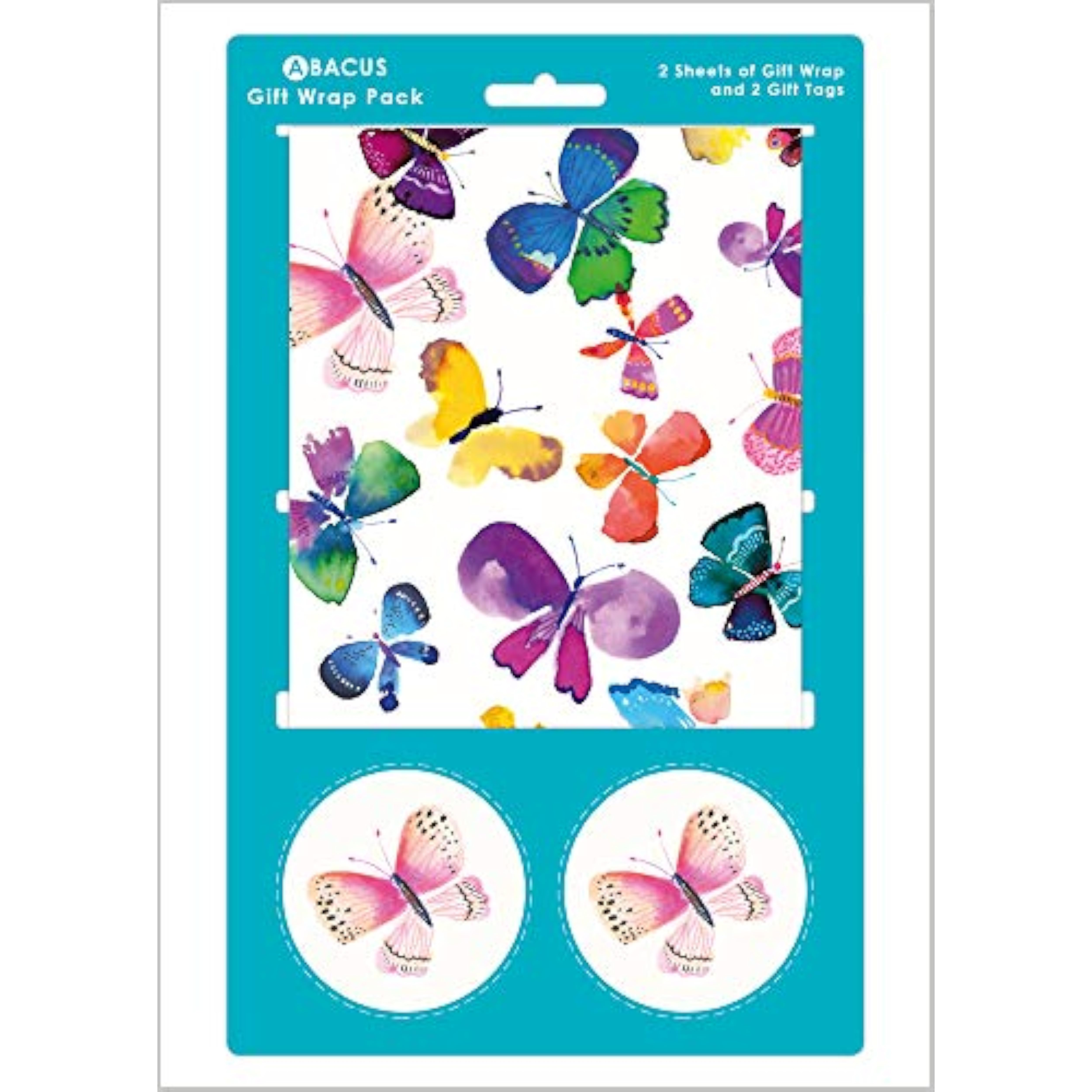 Decorative butterfly-themed gift wrap with two sheets and two matching tags, ideal for greeting cards and gift packaging.