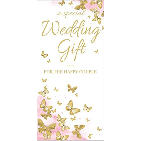 Gold butterflies wedding money wallet greeting card by Abacus Cards, featuring elegant butterfly design for special occasions.