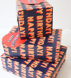 Happy Birthday gift wrap with two sheets and tags from Abacus Cards, featuring colorful birthday-themed designs.