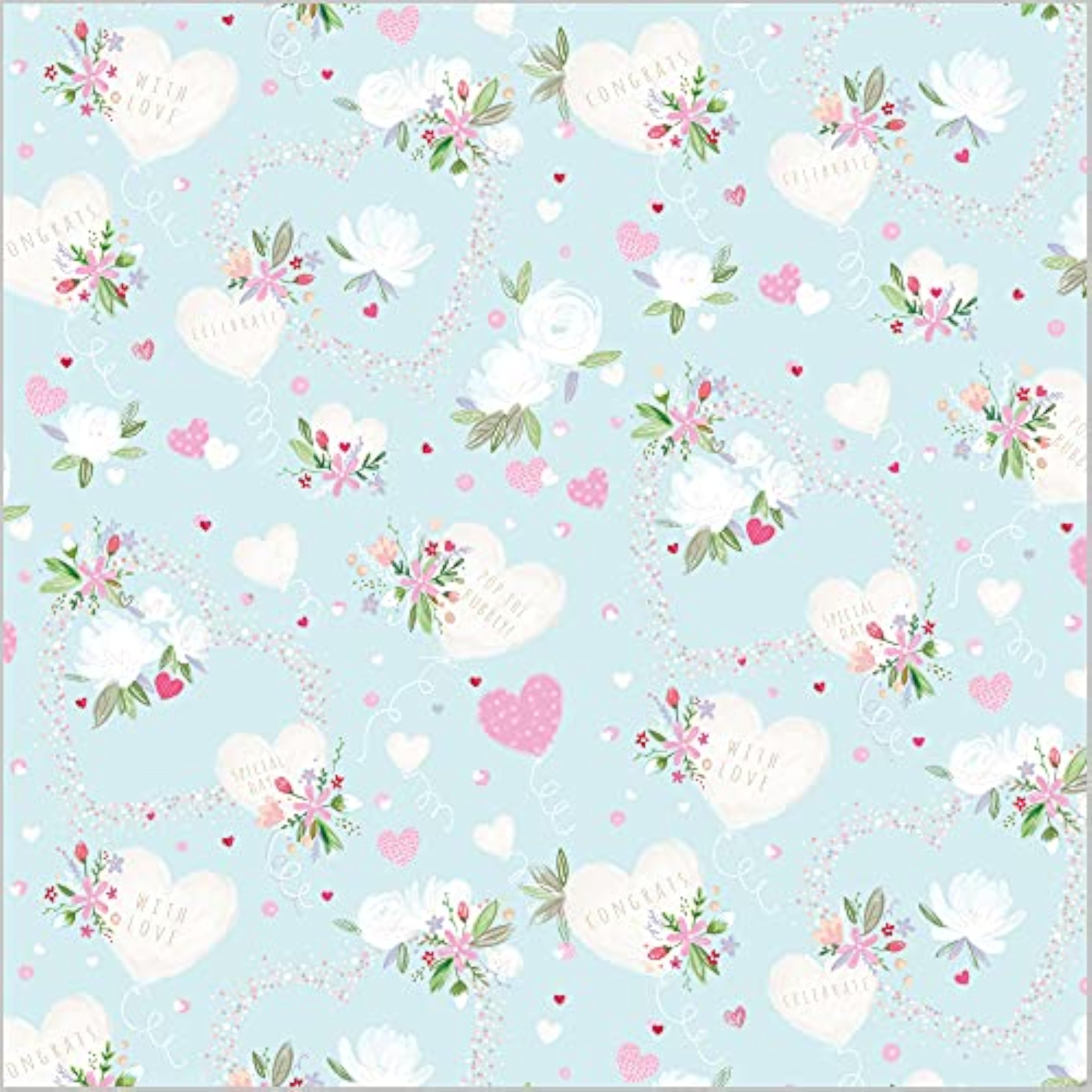 Love Heart and flower-themed greeting card set with 2 sheets and 2 tags by Abacus Cards, featuring colorful floral and love heart designs.