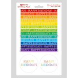 Colorful rainbow stripe gift wrap set with matching greeting card from Abacus Cards, featuring vibrant, festive wrapping paper and card design.