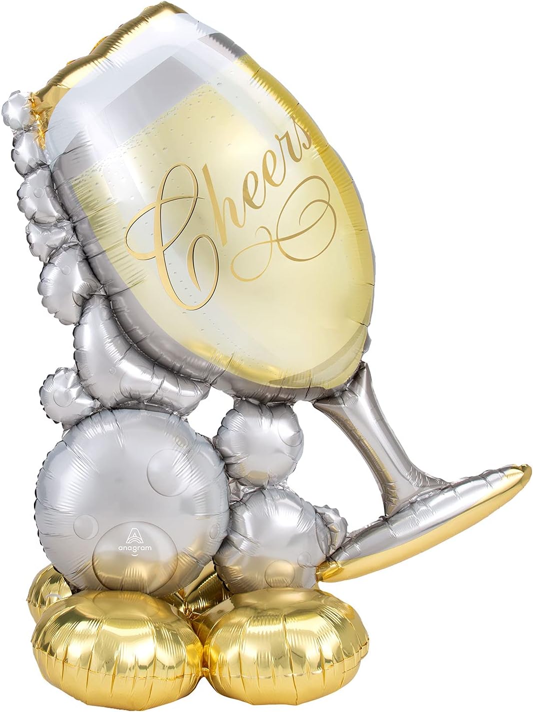 Anagram bubbly wine glass foil balloon, shiny metallic gold with wine glass design, perfect for celebration decorations