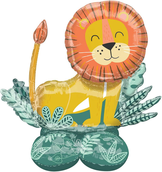 Large lion foil balloon by Anagram, showcasing a detailed lion face with a vibrant, metallic gold finish, perfect for celebrations.