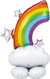 Colorful rainbow foil balloon from Anagram featuring vibrant rainbow stripes and shiny metallic finish.