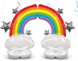 Colorful rainbow foil balloon by Anagram, featuring vibrant rainbow hues and shiny metallic surface for celebrations.