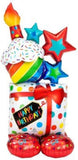 Two colorful stacked birthday icons foil balloons by Anagram, featuring festive designs perfect for celebration decorations.