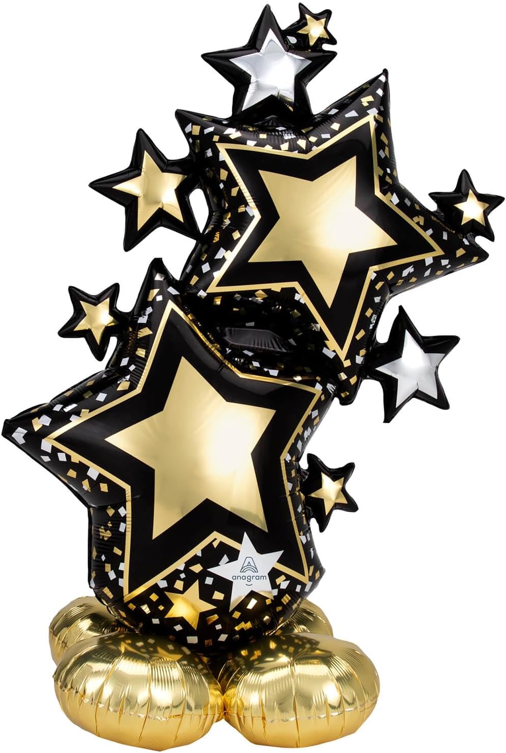 Blackgold foil balloon featuring a star cluster design by Anagram, suitable for celebrations and party decorations.
