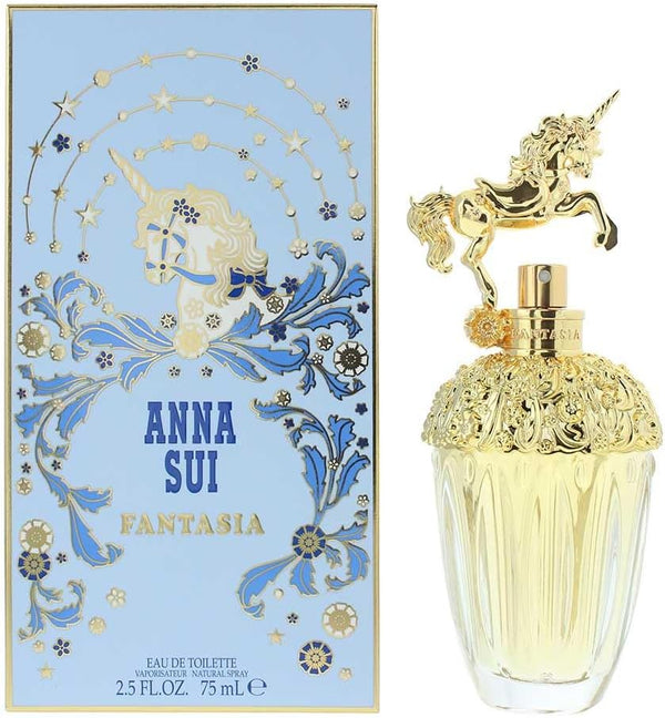 Anna Sui Fantasia Eau de Toilette spray 75ml for women, showing the floral perfume bottle and packaging.