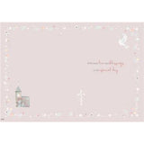 Christening Card for Girls - Church, Hearts, and Dove with Silver Foil & Flitter