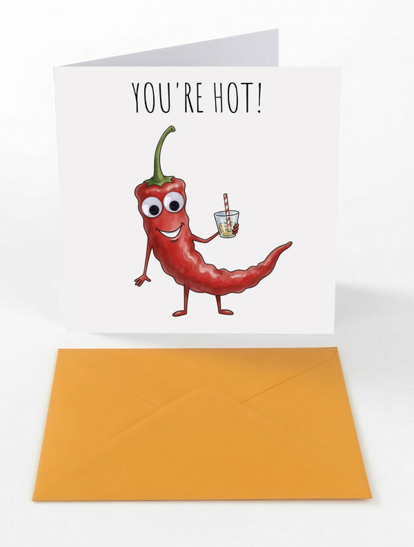 Googly Cards Funny "You're Hot!" Greeting Card with Googly Eyes and Orange Envelope