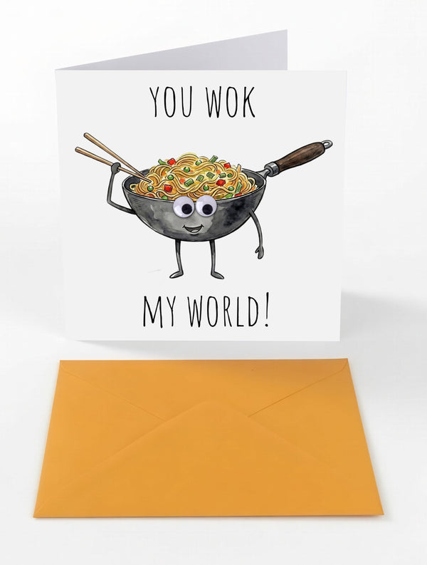 Googly Cards Funny "You Wok My World!" Greeting Card with Googly Eyes and Orange Envelope