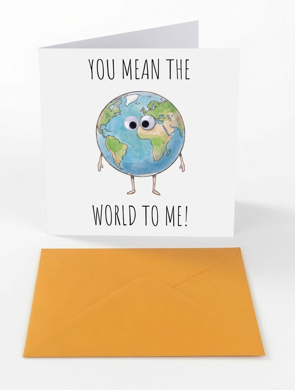 Googly Cards Funny "You Mean the World to Me!" Greeting Card with Googly Eyes and Orange Envelope