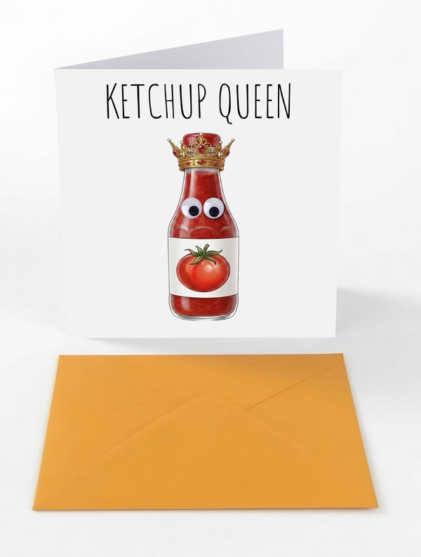Googly Cards Funny "Ketchup Queen" Greeting Card with Googly Eyes and Orange Envelope