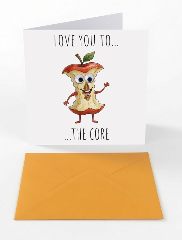 Googly Cards Funny "Love You To... The Core" Greeting Card with Googly Eyes and Orange Envelope
