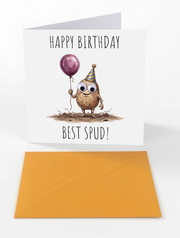 Googly Cards Funny "Happy Birthday Best Spud!" Birthday Card with Googly Eyes and Orange Envelope