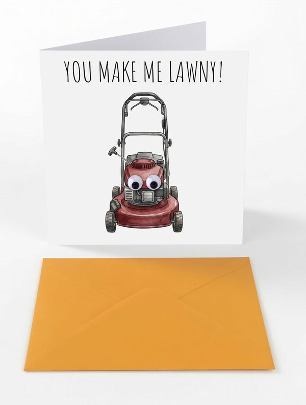 Googly Cards Funny "You Make Me Lawny!" Greeting Card with Googly Eyes and Orange Envelope